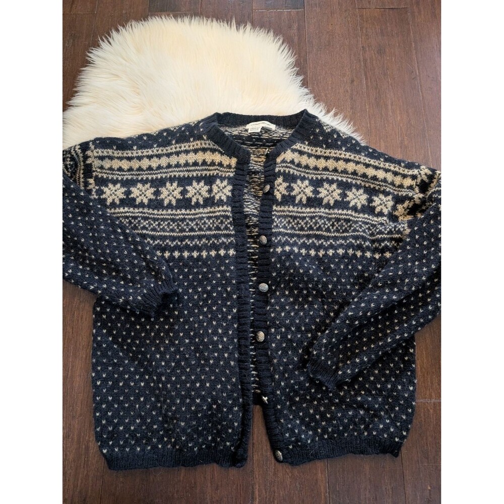 Vintage 90s Blue White Eddie Bauer Blue Celtic Snowflake Fair Isle Cardigan XL